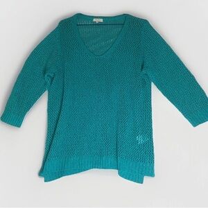 Laura Plus Open Knit Pullover Turquoise Sweater Size 2X Relaxed Fit Airy